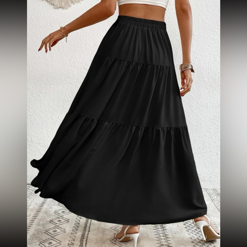 Boho dusty pink button detail ruffle hem maxi skirt - Picture 7 of 16